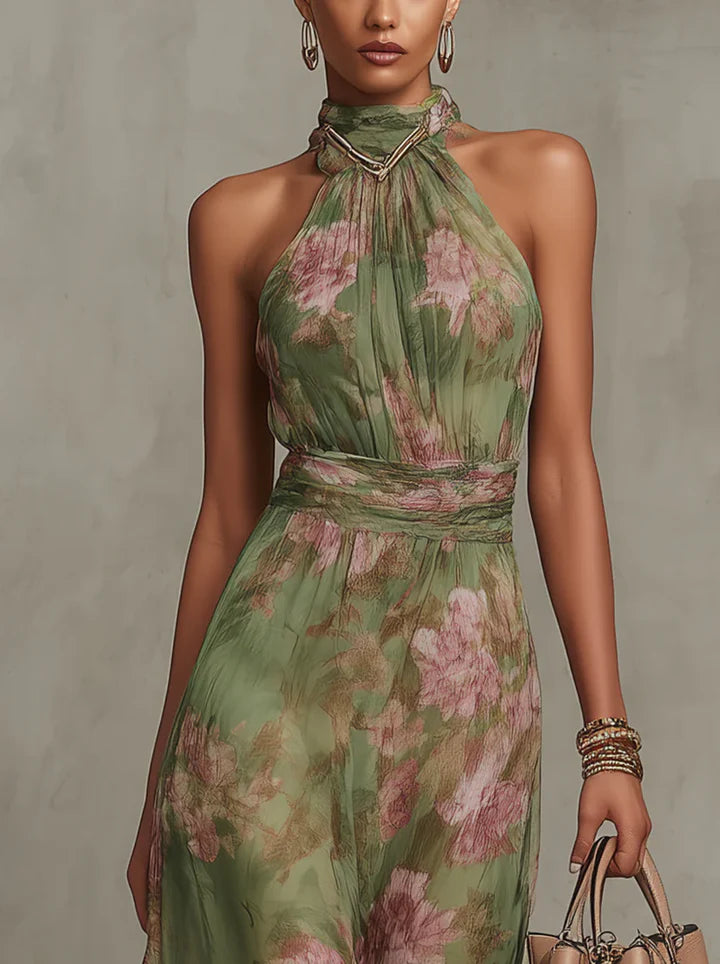 Lidia - Elegante vestido largo con estampado floral