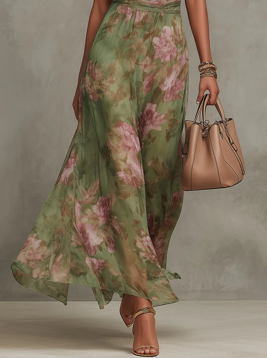 Lidia - Elegante vestido largo con estampado floral