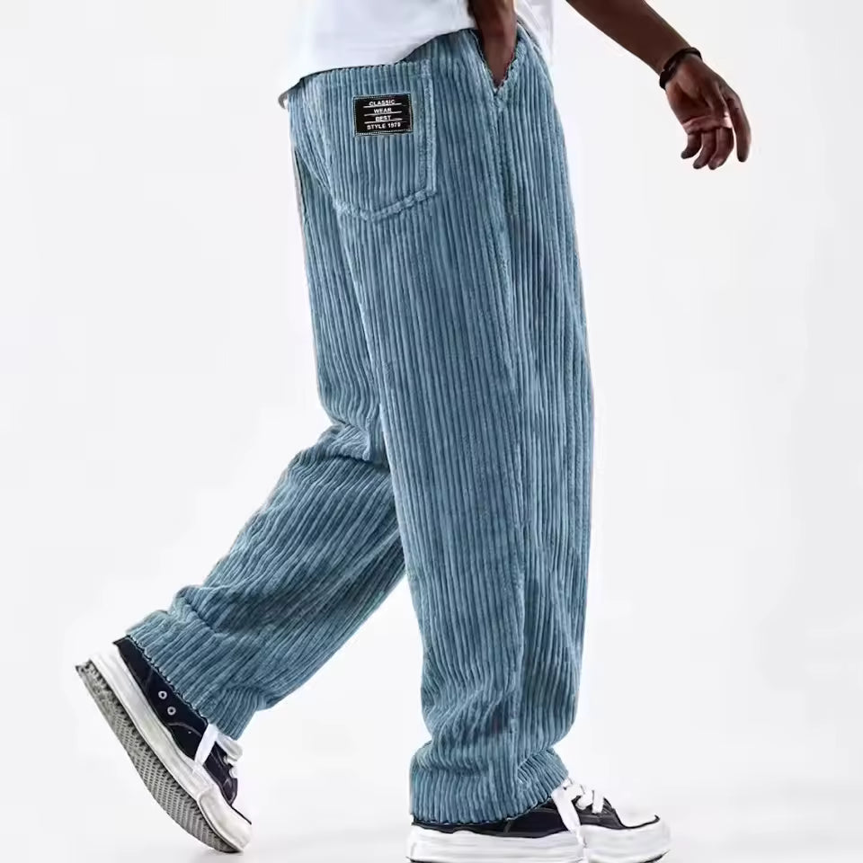 Pantalones de pana para hombre con cintura elástica