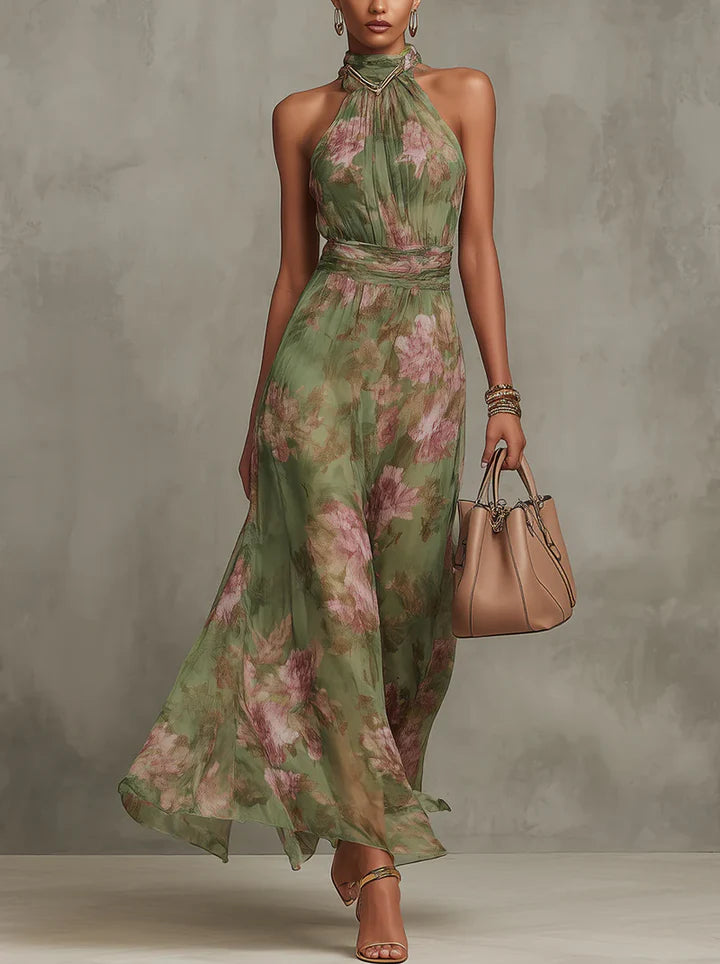 Lidia - Elegante vestido largo con estampado floral
