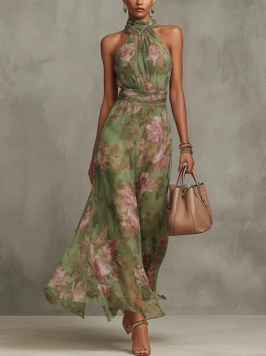 Lidia - Elegante vestido largo con estampado floral