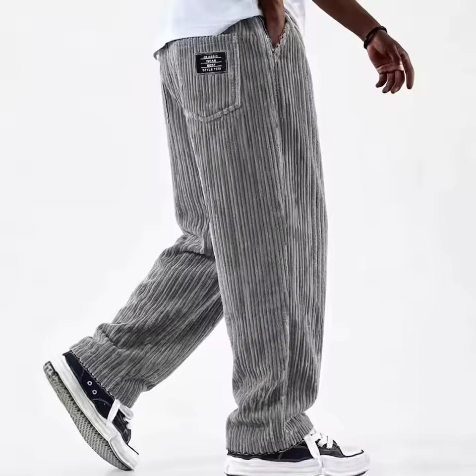 Pantalones de pana para hombre con cintura elástica
